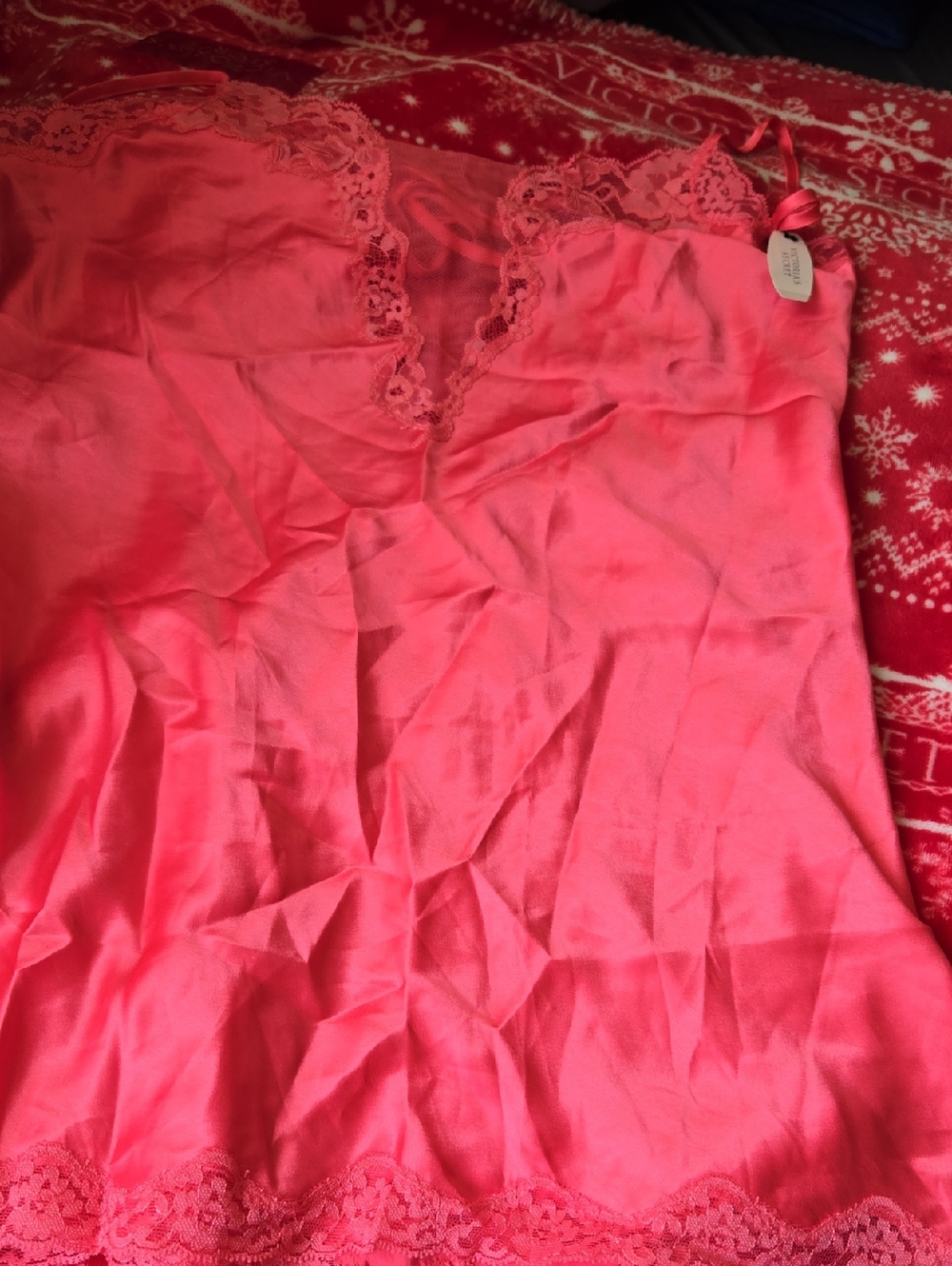 Victoria's Secret Coral Pink Lace-Trim Slip